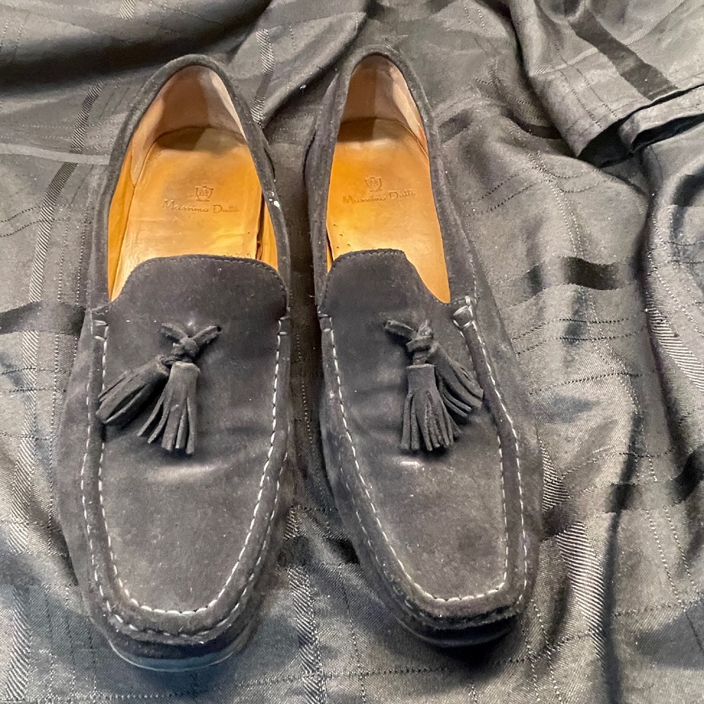 Massimo Dutti Mens Loafer Black Suede Tassel Slip On Shoe sz 43